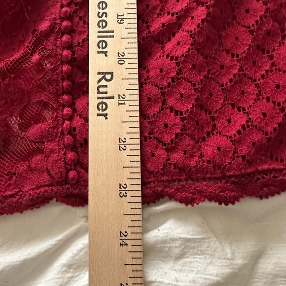 Torrid Womens Lace Blouse High Neck In Rhubarb Red Size 0 (L) Whimsy Romantic - Picture 7 of 8